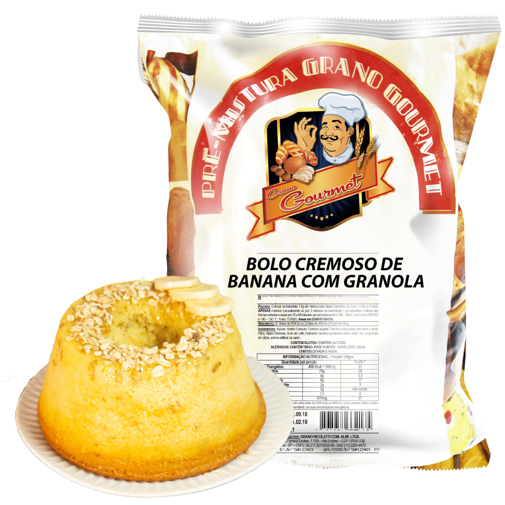 Bolo cremoso de banana com granola - Pacote 5kg